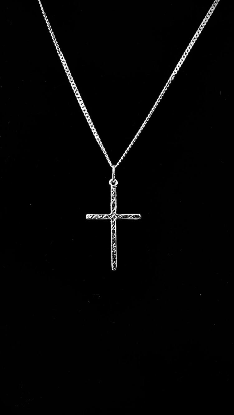 Cross Pendant 2mm Curb Chain Necklace